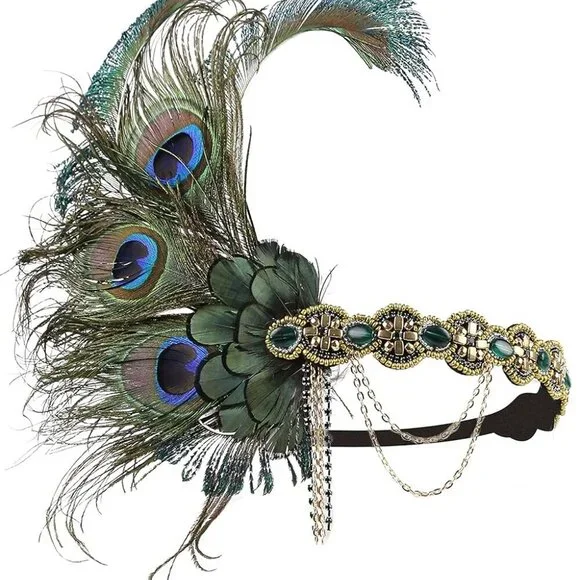 1920s Flapper Headband Peacocks Sequins Beads Gatsby Accessories for Women - Picture 5 of 5